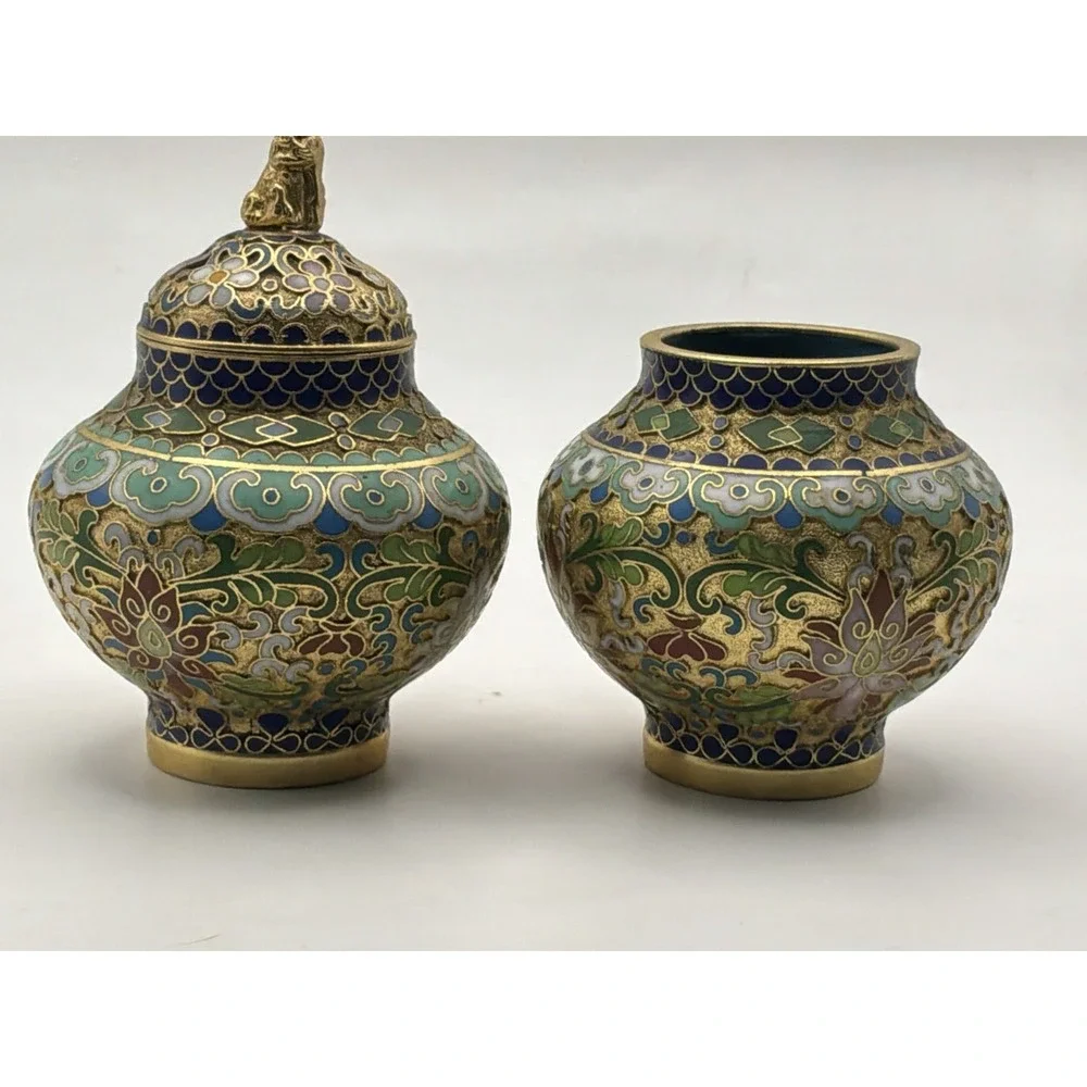 2 Cloisonné Enamel And Brass Ginger Jar 1 With Lid‎ Vintage